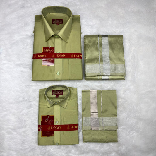 Horad Premium Art Silk Dad and Son FIR.Green Shirt + Dhoti