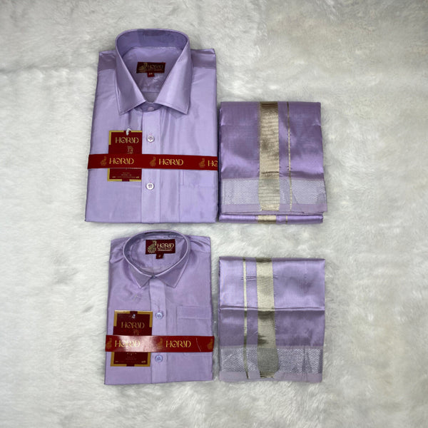 Horad Premium Art Silk Dad and Son Lavender Shirt + Dhoti