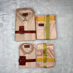 Horad Premium Art Silk Dad and Son Rose Gold Shirt + Welcro Dhoti