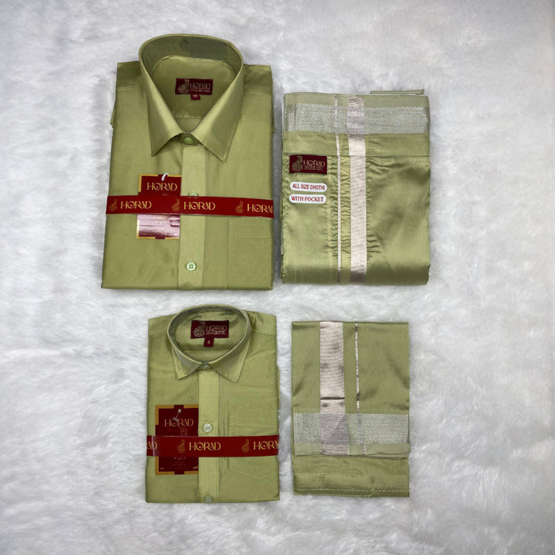 Horad Premium Art Silk Dad and Son FIR.Green Shirt + Welcro Dhoti