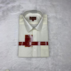 Horad Premium Art Silk Cream Shirt + Cream with Lavender+Gold Border Dhoti + Angavastram + Belt