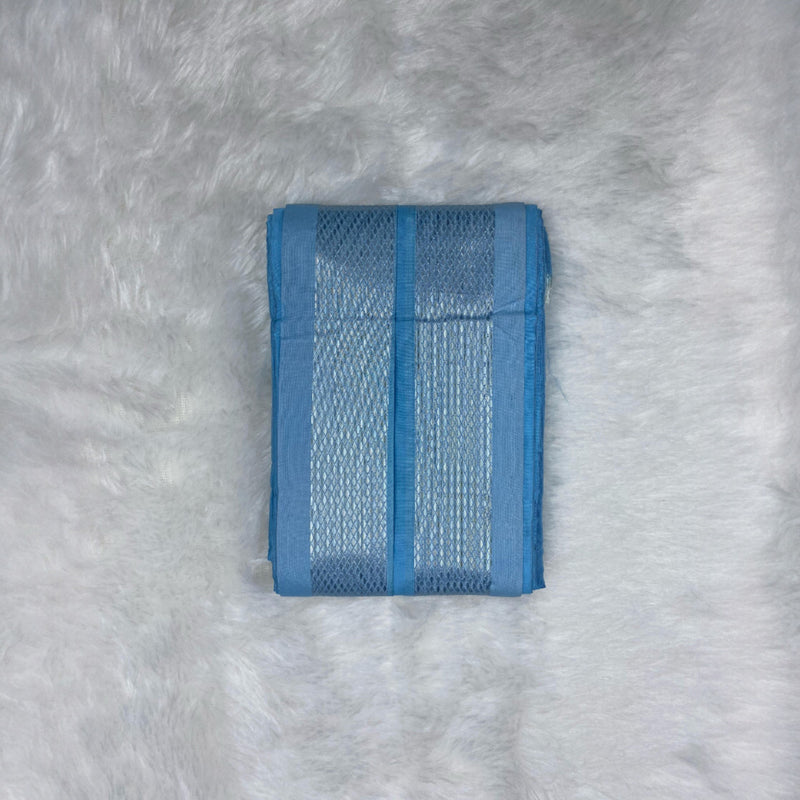 Horad Premium Art Silk Dad and Son Sky Blue Shirt + Dhoti + Angavastram