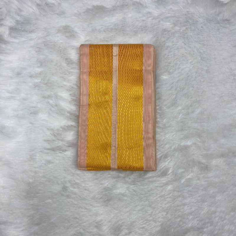 Horad Premium Art Silk Dad and Son Rose Gold Shirt + Welcro Dhoti + Angavastram