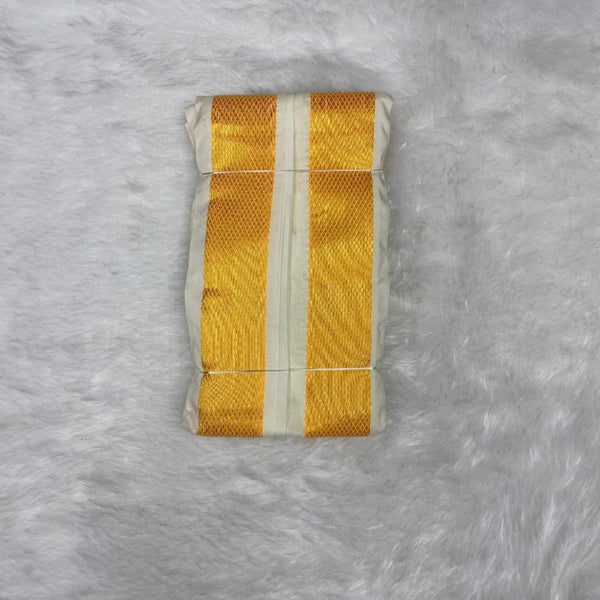 Horad Premium Art Silk Cream Shirt + Cream with Gold Welcro Dhoti + Angavastram