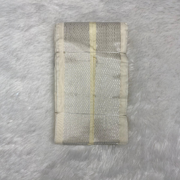 HORAD Premium Art Silk Cream with FIR.Green+Silver Border Dhoti + Angavastram (8X4)