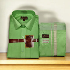 Horad Premium Art Silk Apple Green Shirt + Welcro Dhoti