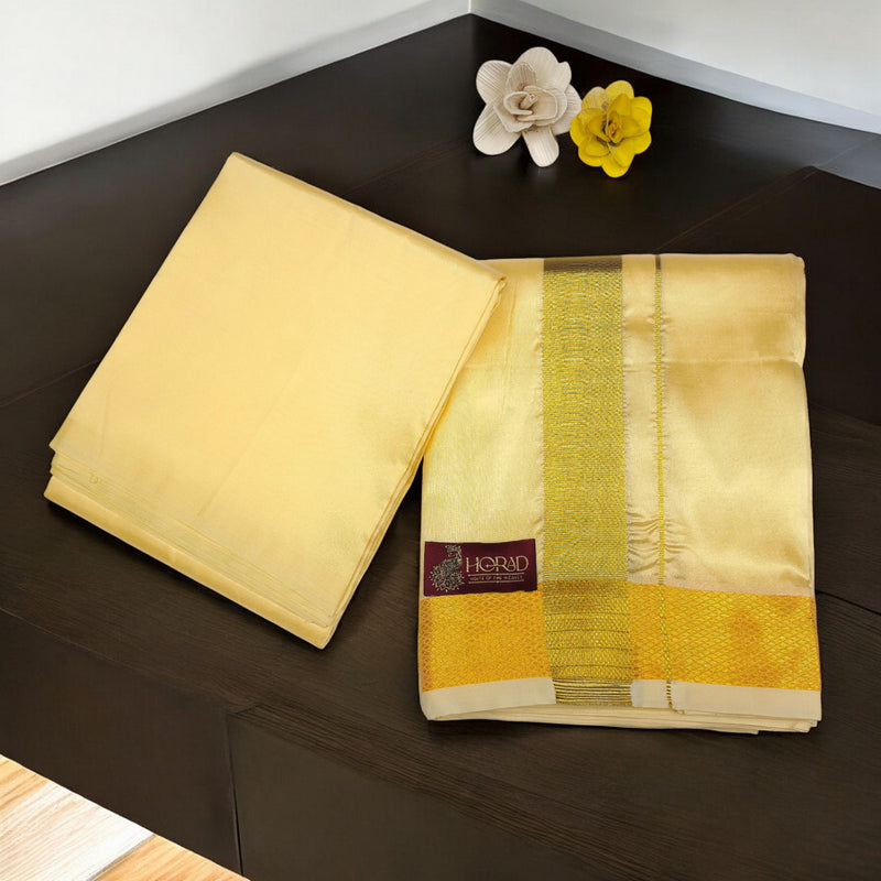 HORAD Premium Art Silk Champagne Dhoti with Shirt Material