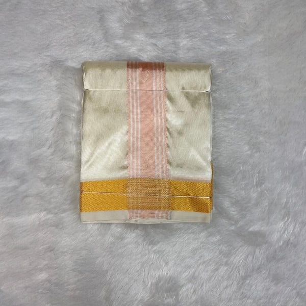 Horad Premium Art Silk RoseGold Shirt + Cream with RoseGold+Gold Border Dhoti