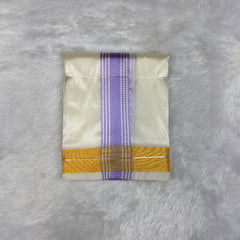 Horad Premium Art Silk Cream Shirt + Cream with Lavender+Gold Border Dhoti + Angavastram + Belt