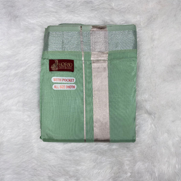 Horad Premium Art Silk Pista Green Shirt + Welcro Dhoti
