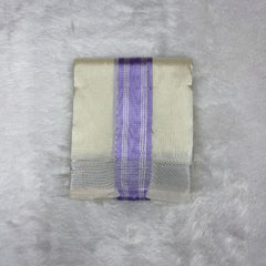 HORAD Premium Art Silk Cream with Lavender+Silver Border Dhoti + Belt