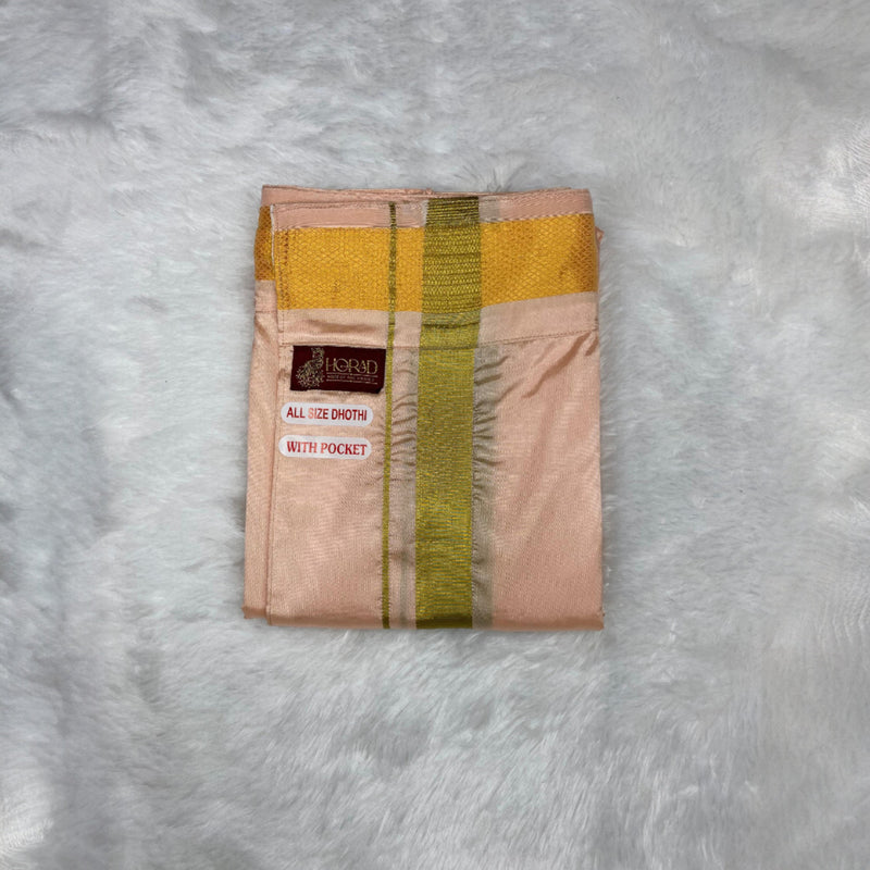 Horad Premium Art Silk Dad and Son Rose Gold Shirt + Welcro Dhoti