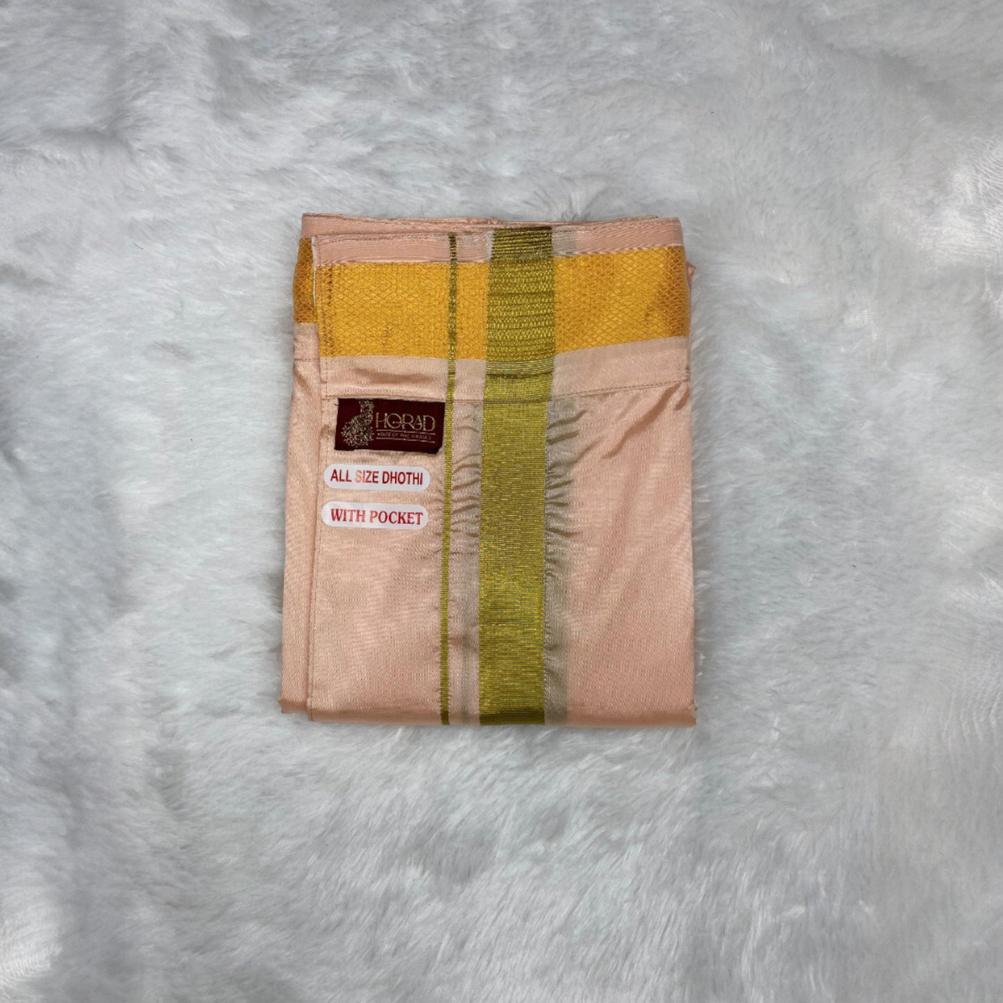 Horad Premium Art Silk Rose Gold Shirt + Welcro Dhoti + Angavastram