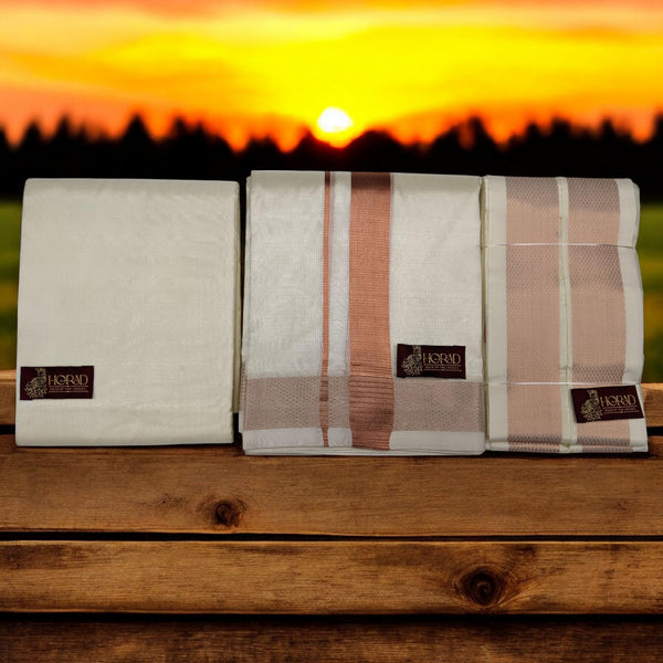 HORAD Premium Art Silk Cream Dhoti with Shirt Material + Angavastram