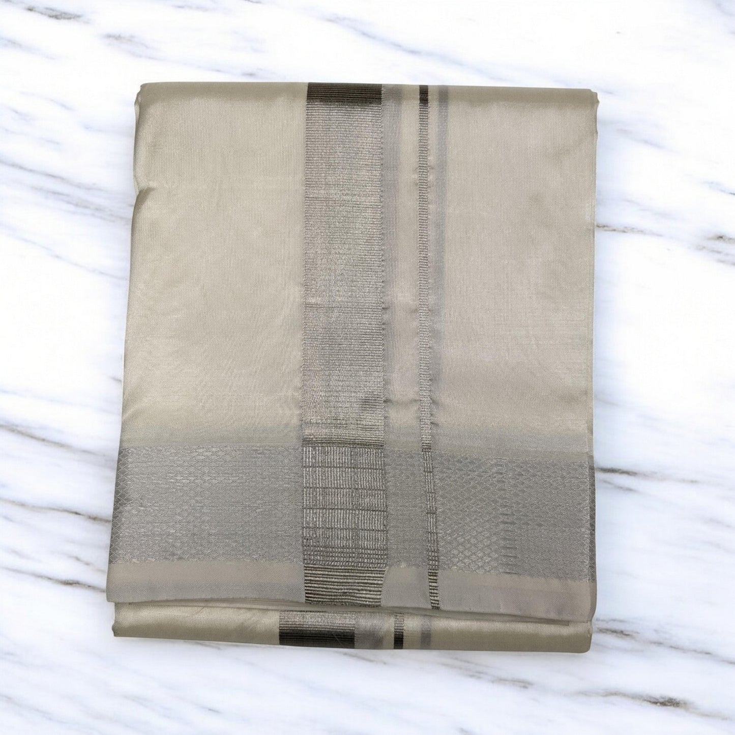 Horad Premium Art Silk Cream With Silver Dhoti