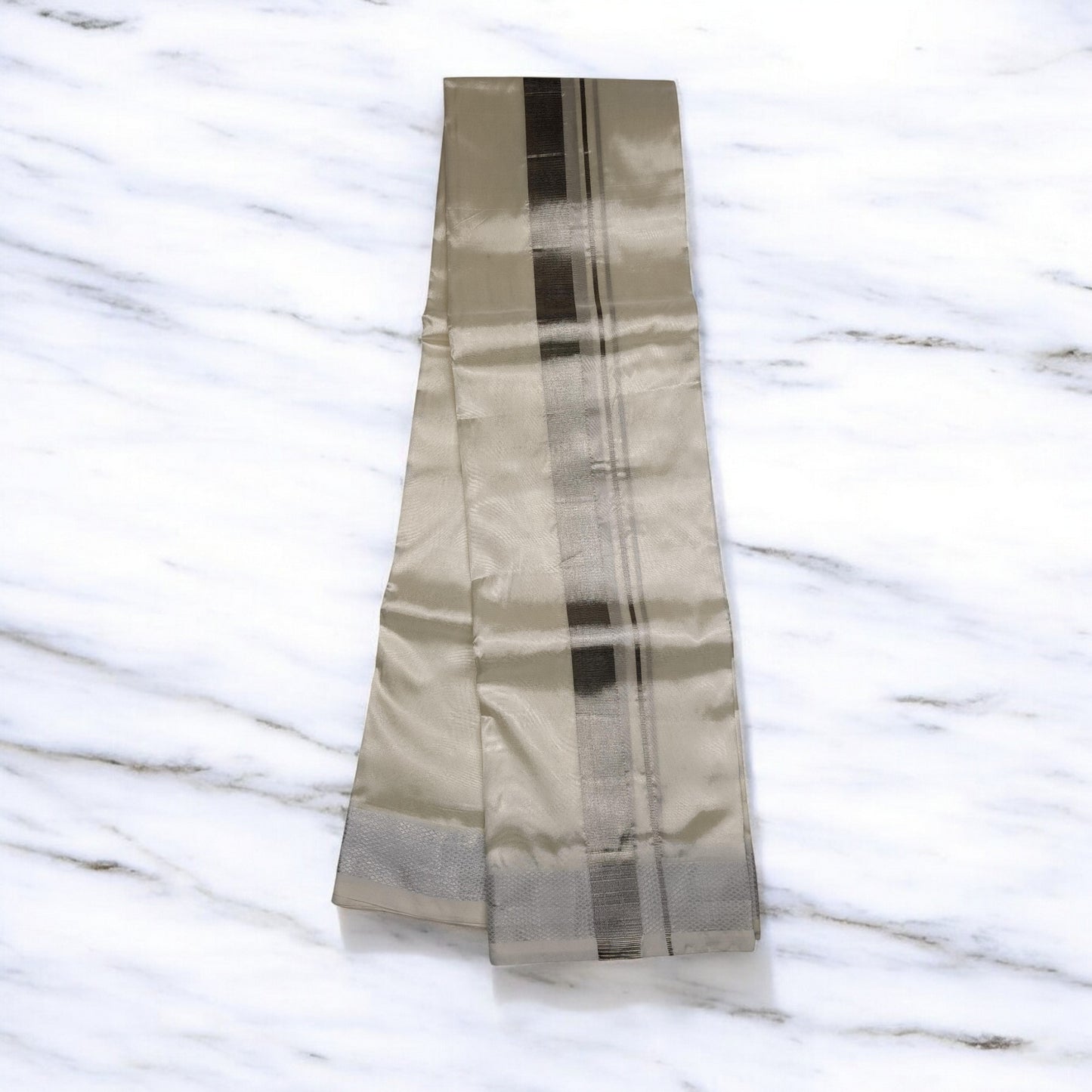 Horad Premium Art Silk Cream With Silver Dhoti