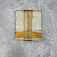 HORAD Premium Art Silk Cream with Gold Border Dhoti + Belt