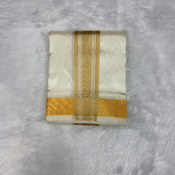 HORAD Premium Art Silk Cream with Gold Border Dhoti + Belt