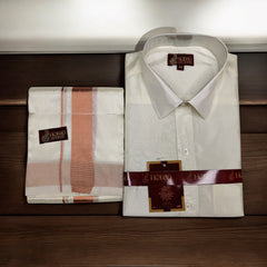 Horad Premium Art Silk Cream Shirt + Copper Zari Dhoti