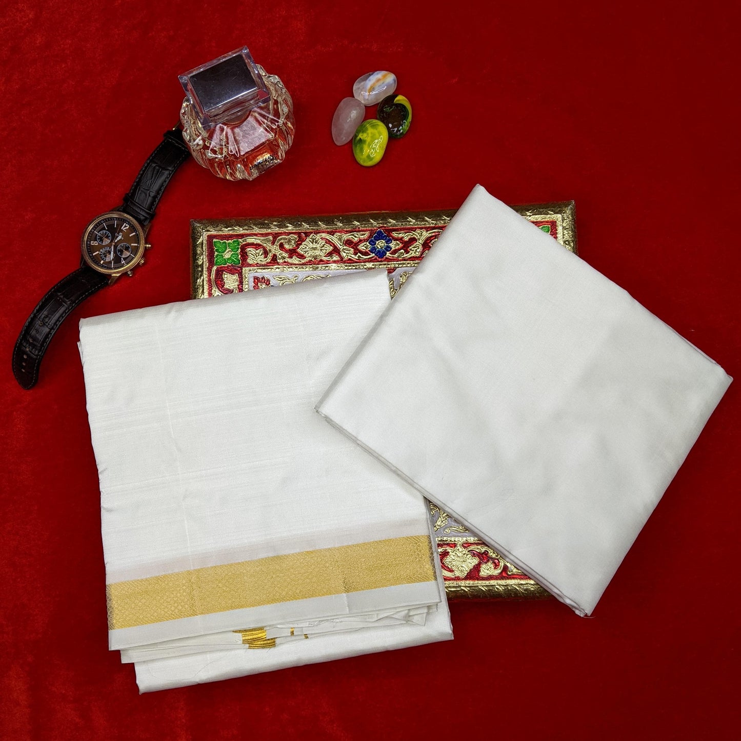 Horad Silk Blend Cream 0.75” Dhoti + Shirt Material