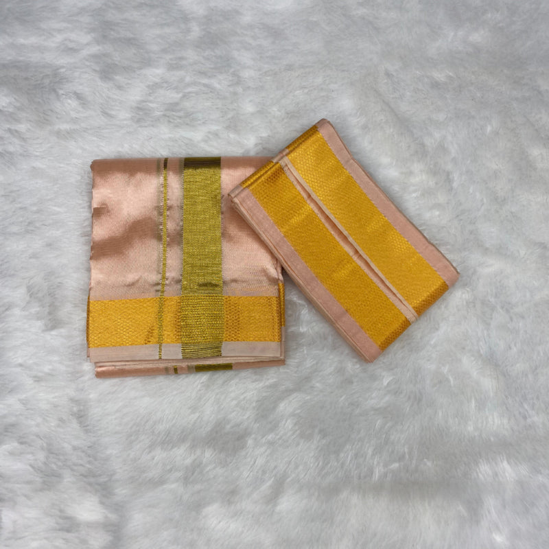 HORAD Premium Art Silk Rose Gold Dhoti + Angavastram (8X4)