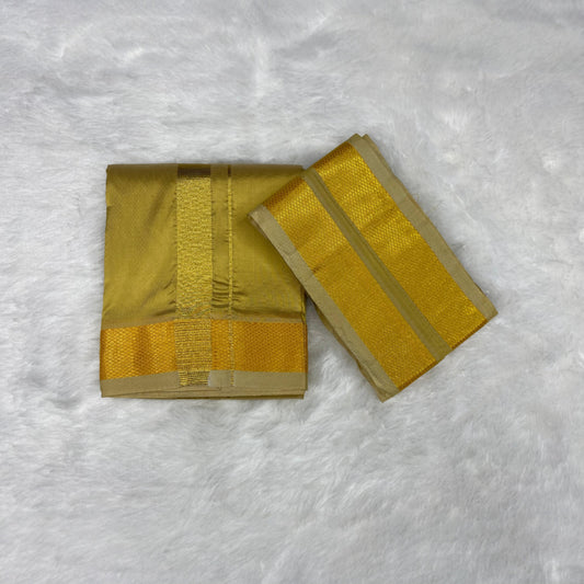 HORAD Premium Art Silk Dark Gold Dhoti + Angavastram (8X4)