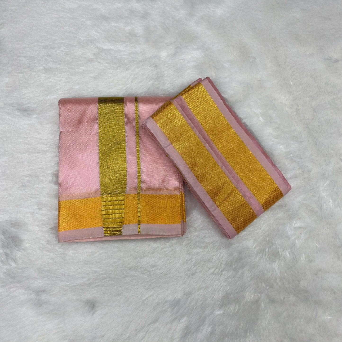 HORAD Premium Art Silk Petal Pink Dhoti + Angavastram (9X5)