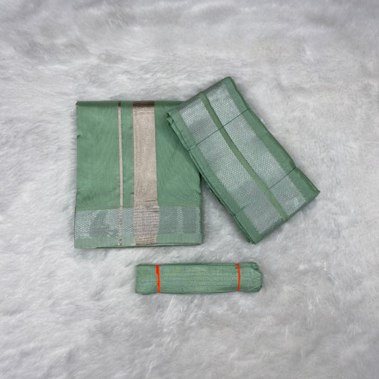 HORAD Premium Art Silk Pista Green Dhoti + Angavastram + Belt