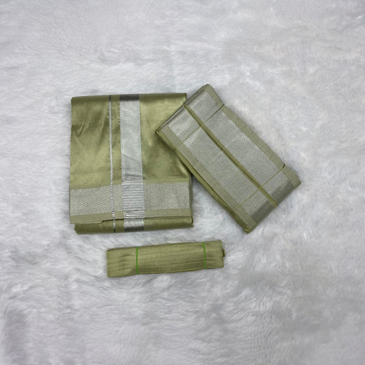 HORAD Premium Art Silk FIR.Green Shirt Material (3 Meter) + (9X5) Dhoti + Angavastram + Belt