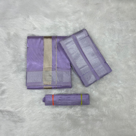 HORAD Premium Art Silk Lavender Dhoti + Angavastram + Belt