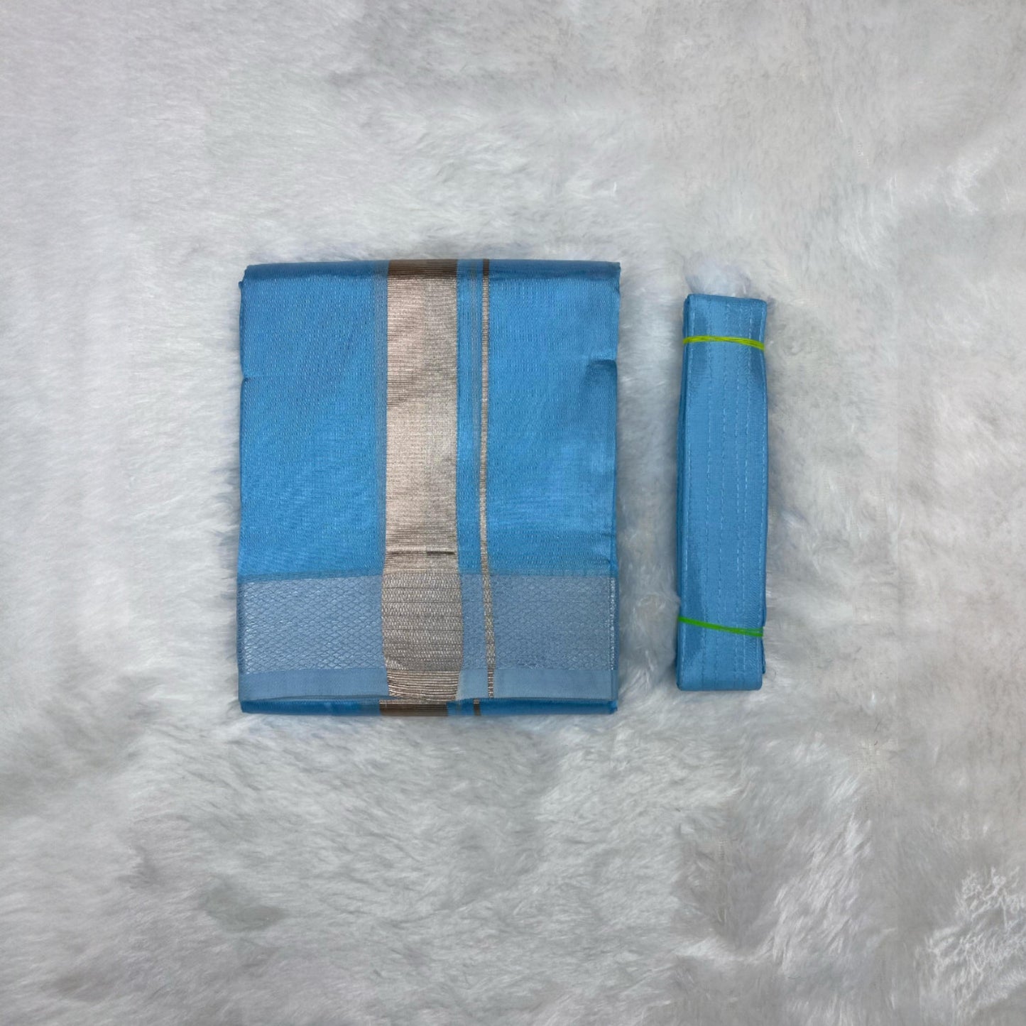 HORAD Premium Art Silk Sky Blue Dhoti + Belt