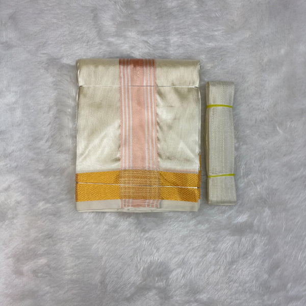 HORAD Premium Art Silk Cream with RoseGold+Gold Border Dhoti + Belt