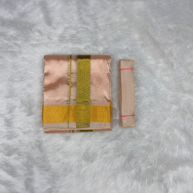 HORAD Premium Art Silk Rose Gold Dhoti + Belt