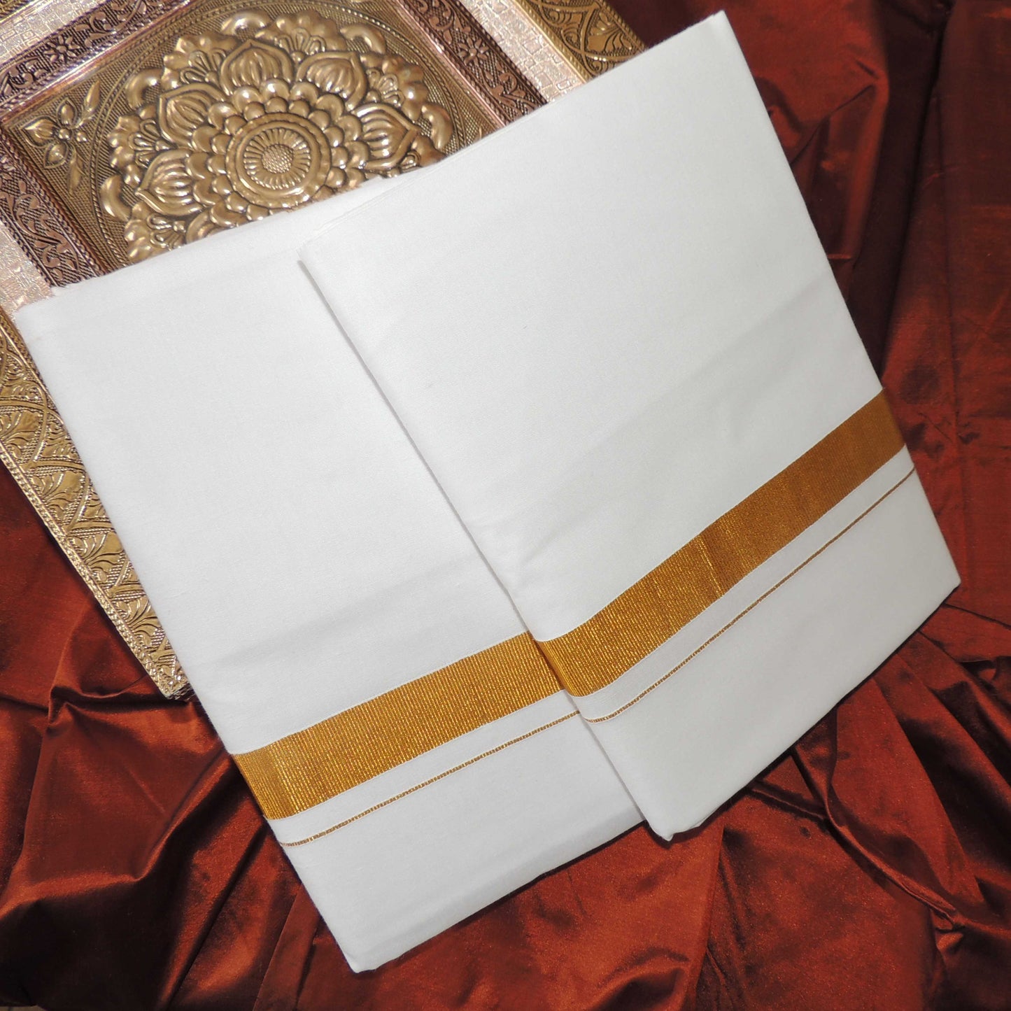 Horad Pure Cotton Pack of 2 Gold Zari 0.75 " Dhoties