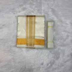 HORAD Premium Art Silk Cream with Gold Border Dhoti + Belt