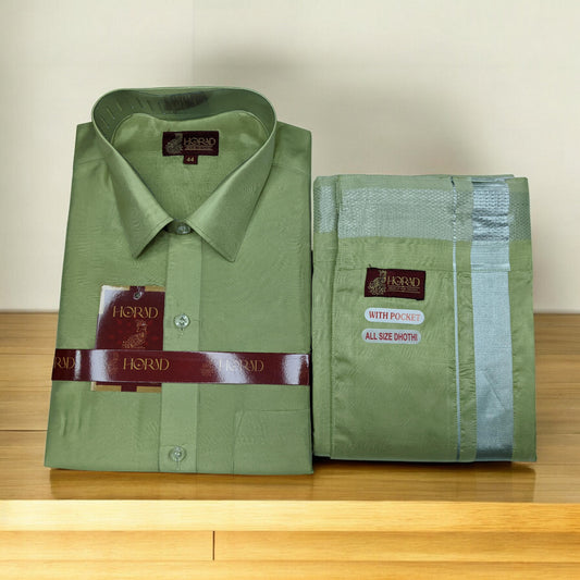 Horad Premium Art Silk FIR.Green Shirt + Welcro Dhoti