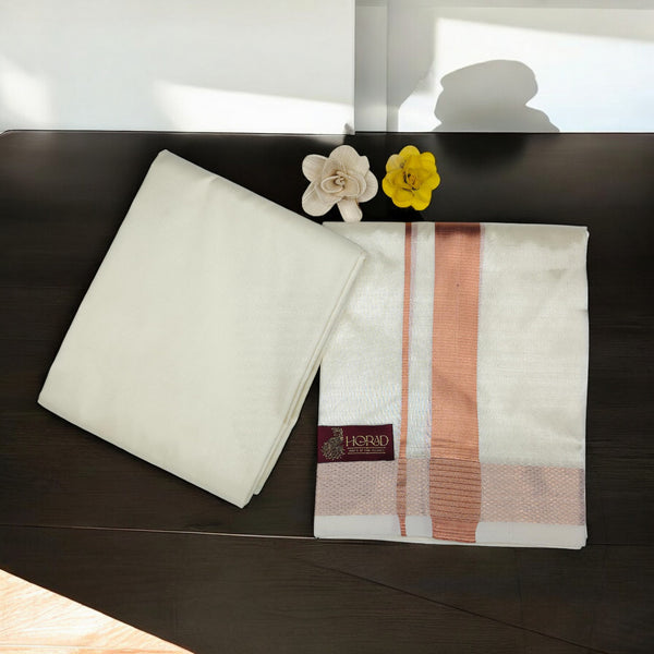 HORAD Premium Art Silk Copper Zari Dhoti with Shirt Material