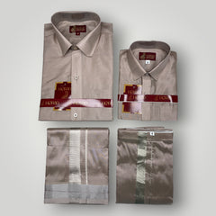 Horad Premium Art Silk Dad and Son Sandstone Shirt + Dhoti