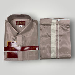 Horad Premium Art Silk Dad and Son Sandstone Shirt + Dhoti