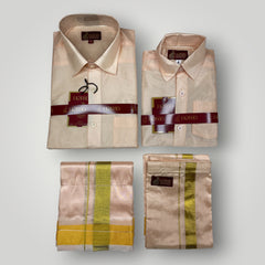 Horad Premium Art Silk Dad and Son Rose Gold Shirt + Dhoti
