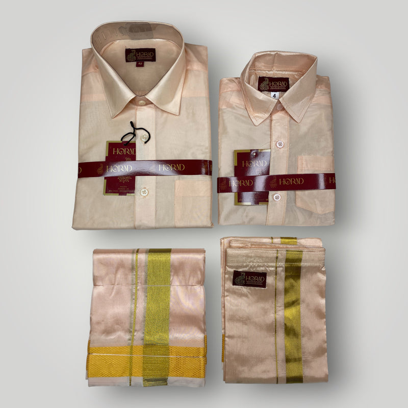 Horad Premium Art Silk Dad and Son Rose Gold Shirt + Dhoti