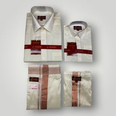 Horad Premium Art Silk Dad and Son Cream Shirt + Welcro Dhoti