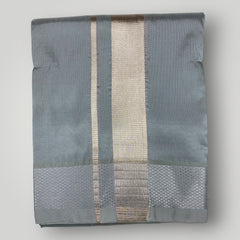 HORAD Premium Art Silk Steel Grey  Shirt Material (3 Meter) + (9X5) Dhoti + Angavastram