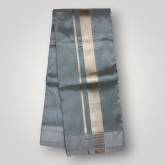 HORAD Premium Art Silk Steel Grey  Shirt Material (3 Meter) + (9X5) Dhoti + Angavastram