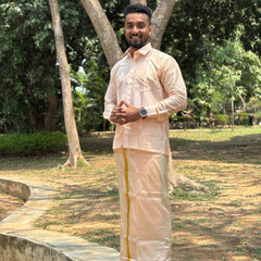 Horad Premium Art Silk Rose Gold Shirt + Dhoti
