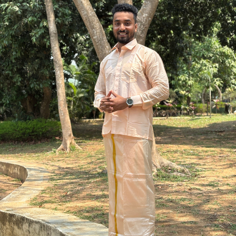 Horad Premium Art Silk Rose Gold Shirt + Dhoti
