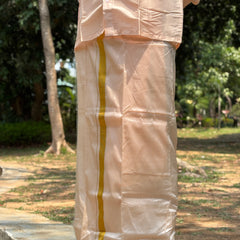 Horad Premium Art Silk Rose Gold Shirt + Dhoti