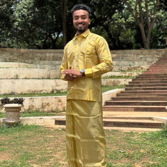 Horad Premium Art Silk Dark Gold Shirt + Dhoti