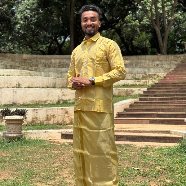 Horad Premium Art Silk Dark Gold Shirt + Dhoti