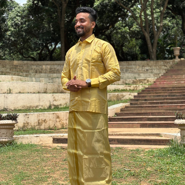 Horad Premium Art Silk Dark Gold Shirt + Dhoti